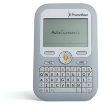 The ActivExpression2 interactive polling device adds a larger LCD screen and includes a QWERTY keyboard with hot keys and a direction pad.